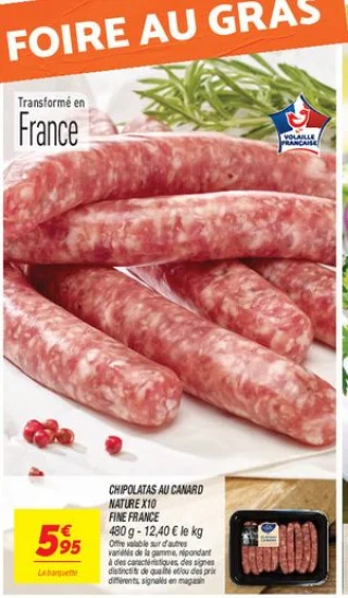 Chipolatas au canard nature x10 