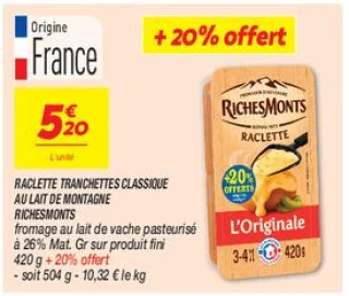 Raclette tranchettes classique au lait de montagne 