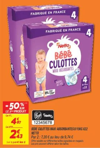 Bébé culottes maxi absorbantes 8/15kg x22