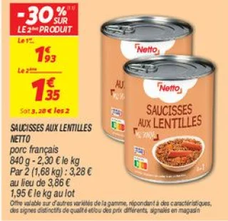 Saucisses aux lentilles 