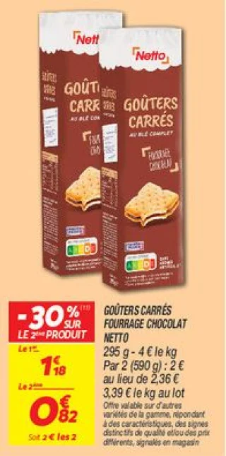 Goûters carrés fourrage chocolat