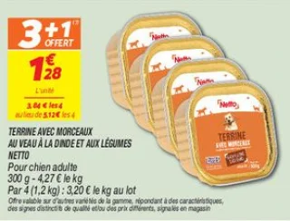 Terrine avec morceaux au veau à la dinde et aux légumes