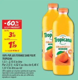 100% pur jus d'orange  sans pulpe