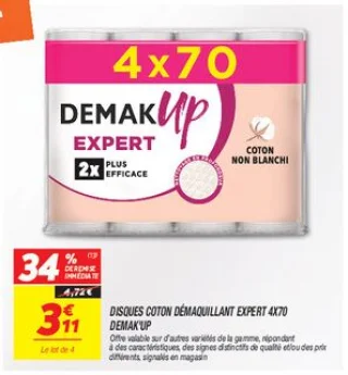 Disques coton démaquillant expert 4x70