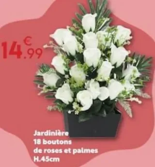 Jardinière 18 boutons de roses et palmes H.45cm