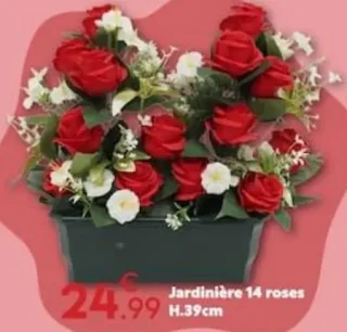 Jardinière 14 roses H.39cm