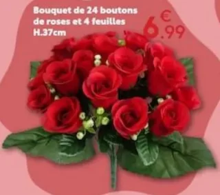 Bouquet de 24 boutons de roses et 4 feuilles H.37cm