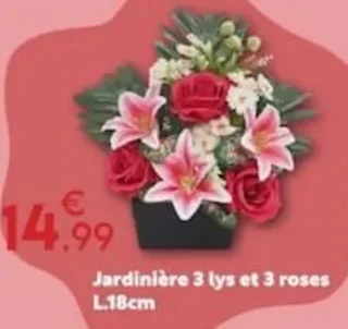 Jardinière 3 lys et 3 roses L.18cm