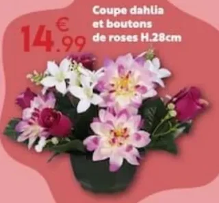 Coupe dahlia et boutons de roses H.28cm