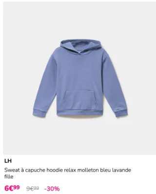 Sweat à capuche hoodie relax molleton bleu lavande fille LH