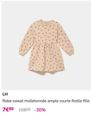 Robe sweat molletonnée ample courte ficelle fille LH