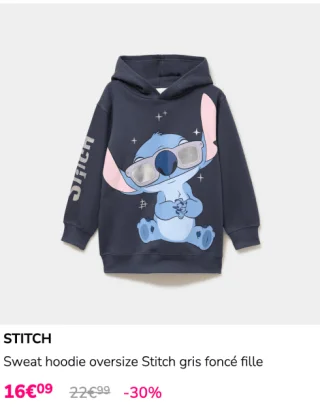 STITCH Sweat hoodie oversize Stitch gris foncé fille