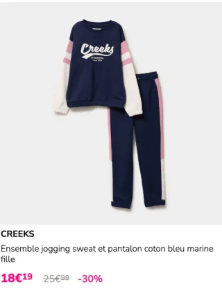 CREEKS Ensemble jogging sweat et pantalon coton bleu marine fille