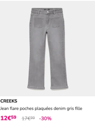 CREEKS Jean flare poches plaquées denim gris fille