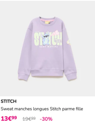 STITCH Sweat manches longues Stitch parme fille