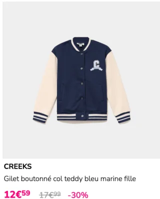 Gilet boutonné col teddy bleu marine fille Creeks
