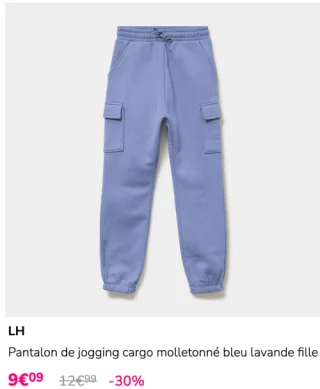Pantalon de jogging cargo molletonné bleu lavande fille LH