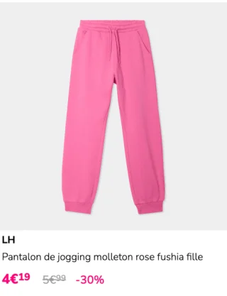 LH Pantalon de jogging molleton rose fushia fille