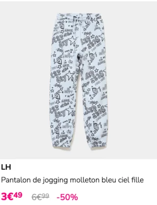 LH Pantalon de jogging molleton bleu ciel fille
