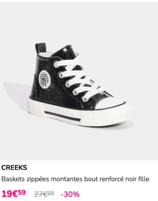 Baskets zippées montantes bout renforcé noir fille Creeks