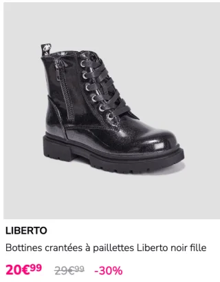 Bottines crantées à paillettes Liberto noir fille