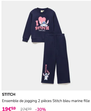 Ensemble de jogging 2 pièces Stitch bleu marine fille
