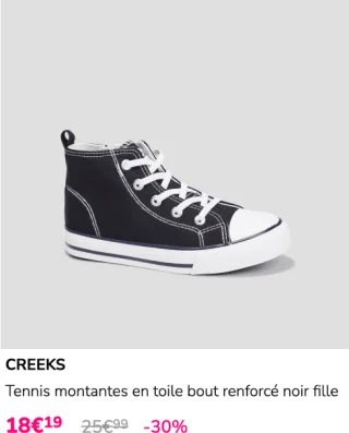 Tennis montantes en toile bout renforcé noir fille Creeks