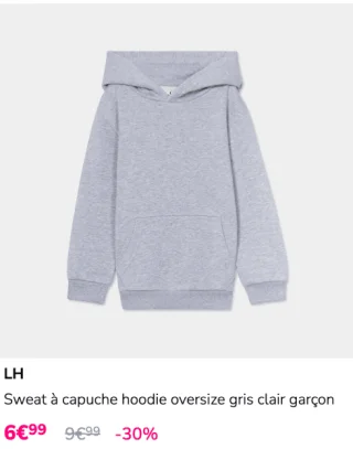 LH Sweat à capuche hoodie oversize gris clair garçon