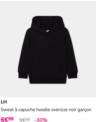 LH Sweat à capuche hoodie oversize noir garçon