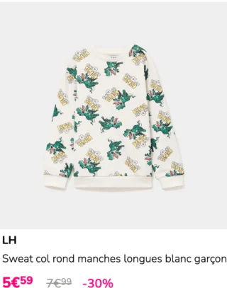 LH Sweat col rond manches longues blanc garçon