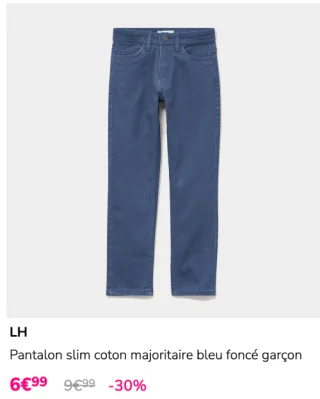 Pantalon slim coton majoritaire bleu foncé garçon LH