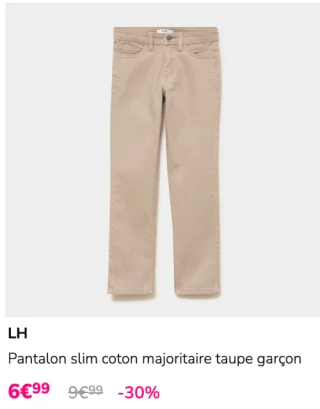 Pantalon slim coton majoritaire taupe garçon LH