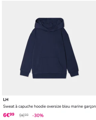 Sweat à capuche hoodie oversize bleu marine garçon LH