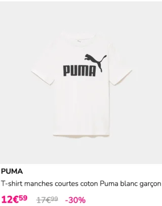 T-shirt manches courtes coton Puma blanc garçon
