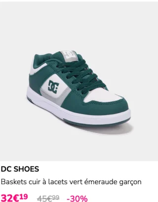 DC SHOES Baskets cuir à lacets vert émeraude garçon