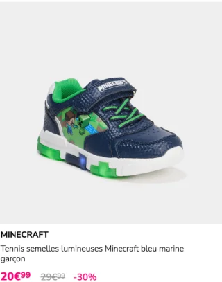MINECRAFT Tennis semelles lumineuses Minecraft bleu marine garçon