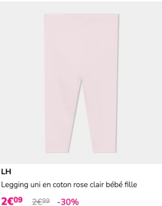 LH Legging uni en coton rose clair bébé fille