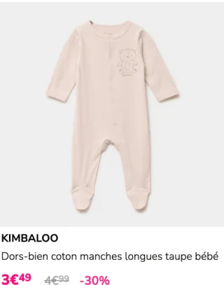 KIMBALOO Dors-bien coton manches longues taupe bébé