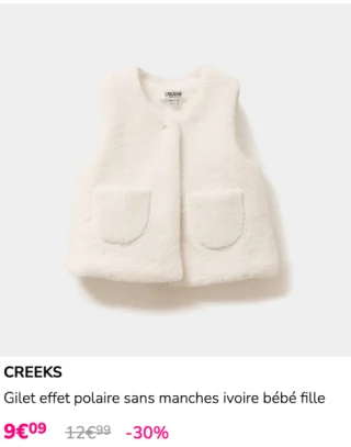 Gilet effet polaire sans manches ivoire bébé fille CREEKS