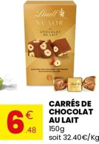 Carrés de chocolat au lait Lindt Nuxor