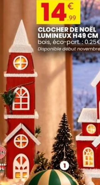Clocher de Noël lumineux H49 cm