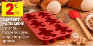 Coffret pâtisserie 3 pièces: moule silicone, emporte-pièce, spatule