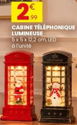 Cabine téléphonique lumineuse 5 x 5 x 12,2 cm, LED