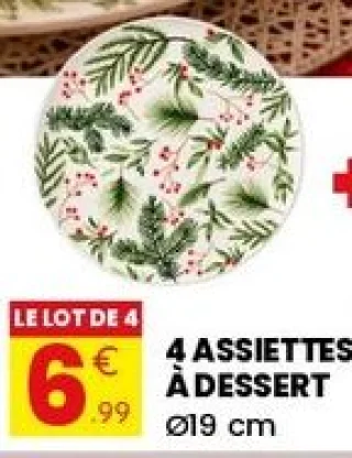 4 assiettes à dessert Ø19 cm