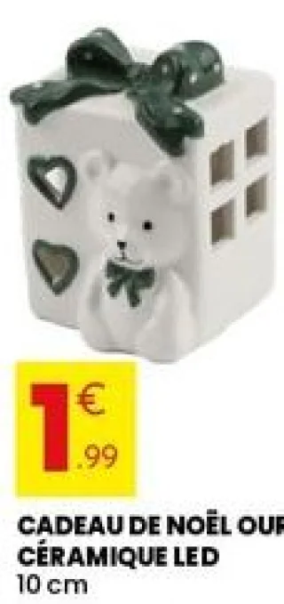 CADEAU DE NOËL OURS CÉRAMIQUE LED 10 cm