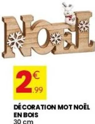 DÉCORATION MOT NOËL EN BOIS 30 cm