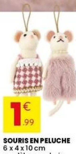 Souris en peluche 6 x 4 x 10 cm