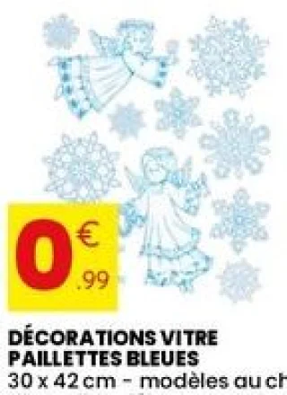 Décorations vitre paillettes bleues 30 x 42 cm