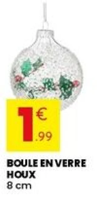 Boule en verre houx 8 cm