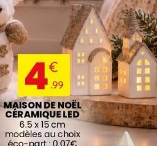 Maison de Noël céramique LED 6,5 x 15 cm